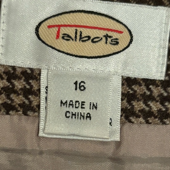 Vintage Talbots Lined Skirt Women's Size 16 Wool Brown Houndstooth A-Line - Picture 9 of 11